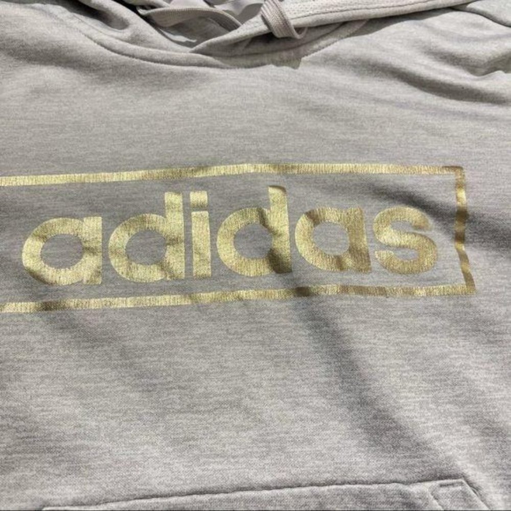 Adidas Hoodie Gray Pull Over Gold Foil Logo - Picture 2 of 8